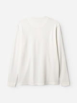 The BGgreg L/S Grandad - White by Blue de Gênes, a regular fit long-sleeve shirt, is shown from the back on a white background.