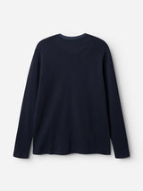 The Blue de Gênes BGgreg L/S Grandad shirt in dark navy is displayed laid flat with the back facing up against a white background.