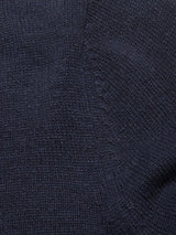 Close-up of the Nuvali Polo Cardigan in navy by Blue de Gênes, featuring navy wool blend knit with detailed woven texture—perfect for men’s layering.