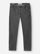 Blue de Gênes BGrepi Giulio Light V2 Jeans in grey denim feature a regular slim fit, straight leg, comfort stretch, five pockets, button and zip closure, and a red detail on the right coin pocket, shown on a white background.