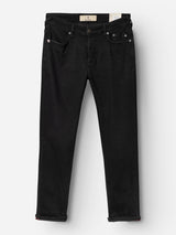 A pair of Blue de Gênes BGrepi TrueBlack Jeans in black denim is laid flat on a white background. Crafted from comfort stretch denim, these jeans feature five pockets, belt loops, and a button closure. The straight-leg style appears to have minimal visible wear.