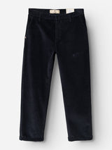 A pair of navy BGpalco Cord Chino trousers from Blue de Gênes, featuring a relaxed fit with a straight-leg silhouette, belt loops, and side pockets, laid flat on a white background.
