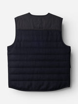 A BGdand Waistcoat in dark navy by Blue de Gênes is shown from the back, featuring a solid dark navy upper section and a darker quilted lower section, displayed on a plain white background.