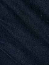 Close-up of Blue de Gênes BGgiacomo BB Jeans in blue black denim, highlighting the texture and weave pattern of the fabric.