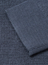 Close-up of the Porto Polo Knit - Dark Slate by Blue de Gênes, highlighting its ribbed texture and fine pattern—ideal for those seeking luxury and elegance in knit polo styles.