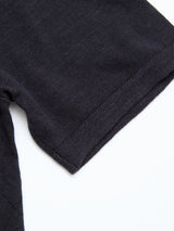 Close-up of the short sleeve of the BGwally Diamond Polo in Dark Navy by Blue de Gênes, highlighting the lightweight knit texture and finished edge against a white background.