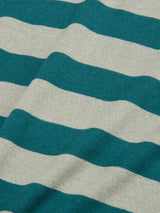 A close-up of the BGwally Stripe Polo - Shadow Green by Blue de Gênes, featuring alternating horizontal shadow green and beige stripes. The fabric displays a soft, slightly wrinkled cotton-linen knit texture, characteristic of this classic striped polo shirt.