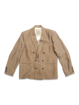 The BGcricket Lin Blazer - Grey Mel by Blue de Gênes is a relaxed fit, double-breasted blazer in light grey melange with dark buttons and a notched collar, displayed flat on a white background.