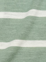 Close-up of the Monte Stripe Knit - Green Bay by Blue de Gênes, featuring soft knitted fabric with two horizontal white stripes on a green background. The texture and weave are clearly visible.