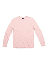 The Monte Knit in Porcelain Pink by Blue de Gênes is a long-sleeve crew neck t-shirt with a simple, casual design, shown laid flat on a white background and free of any visible patterns or logos.
