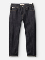 Blue de Gênes BGgiacomo Selvedge V3 Jeans - Raw Denim in dark indigo rigid denim with copper-colored stitching, a small pocket on the right hip, and a relaxed loose fit.