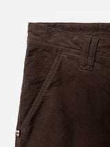 Close-up of the upper section of Blue de Gênes BGpaulo Ottawa V3 Trousers in Hot Fudge Brown, highlighting the waistband, belt loop, pocket, and a small stitched logo near the pocket.
