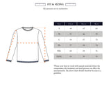 A size chart for Blue de Gênes' BGmonty Knit - Dark Navy in regular fit, showing chest, sleeve, and back lengths (cm) for sizes S–XXXL, plus an illustration marking these measurements on the shirt.
