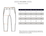 Line drawing of BGpalco Lin Pants - Grey Mel by Blue de Gênes with waist, thigh, knee, and hem measurements shown; size chart (cm) for sizes 46–56 displayed alongside.