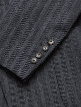 Close-up of the Blue de Gênes Leopardi Dori Blazer - Grey stripe sleeve, highlighting impeccable Portuguese tailoring. Crafted from an Italian cotton-wool blend with a fine pattern, it features four dark buttons near the edge, enhancing its elegance.