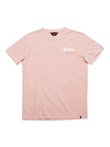 The Salty Logo T-Shirt - Porcelain Pink by Blue de Gênes is a pink cotton-jersey crewneck with short sleeves, featuring BdG embroidered on the upper left chest.