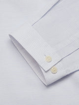 Close-up of the Basso Dob Shirt - Blue Water by Blue de Gênes, featuring a white cuff with a subtle texture and European flair. The sleeve is buttoned with two cream-colored buttons, showcasing neat stitching and clean lines for a formal, professional look.