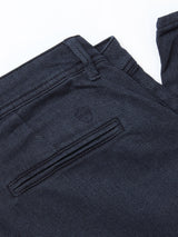 Close-up of the waistband and back pocket of Blue de Gênes Menzo Olanda Chino - Navy, showcasing detailed stitching and the textured cotton stretch fabric.