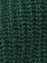 Close-up of the Yomaha Halfzip Knit - Scarab by Blue de Gênes, featuring dark green ribbed chunky knit with textured woolly fibers and a vertical pattern—ideal for a cozy jumper.