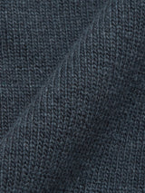 Close-up of Blue de Gênes Nuvali Polo Cardigan - Dark Slate, showcasing detailed knit texture. The fabric’s soft, flexible wool blend is highlighted by gentle folds.