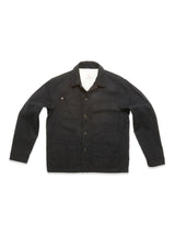 The Blue de Gênes Vincenzo Solid Jacket in dark navy is a relaxed fit with a collar, long sleeves, and three front pockets, shown laid flat on a white background.