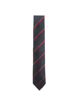 The Nekutaki Tie #B - Navy Stripe by Blue de Gênes is a mens accessory featuring dark navy with diagonal red stripes, shown on a plain white background.