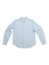The Blue de Gênes BGenric Hope L/S Shirt in Blue Fog is a light blue linen, long-sleeve shirt with a collar and chest pocket—ideal for effortless, breathable summer style.