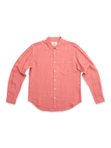The Blue de Gênes BGenric Hope L/S Shirt in Coral features a cut away collar, single chest pocket, and white buttons—ideal as a breathable summer shirt. Displayed laid flat on a white background.