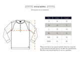 Line drawing of the Blue de Gênes BdG Grandad - Navy long sleeve t-shirt with measurement guides and a size chart (chest and length in cm, S–XXXL). Note: Measurements may vary slightly due to cotton slub yarn material.