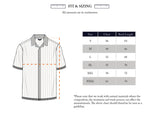Illustration of the Blue de Gênes Compra Open Polo Knit - Khaki (short-sleeve, organic cotton) with orange dashed measurement lines. Size chart shows chest and back length (cm) from S to XXXL; note: measurements may vary.