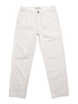 The Blue de Gênes BGpalco Twill Pants in Chalk are relaxed fit cotton chinos featuring side pockets, a button closure, and belt loops, shown laid flat on a white background.