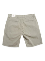 The BGmenzino Vecchio Shorts by Blue de Gênes, in shadow green, are casual fit chino shorts with two back welt pockets, a waistband with belt loops, and a small white tag near the waistband.