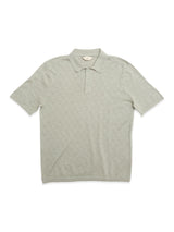 The Blue de Gênes BGwally Diamond Polo in Shadow Green features a lightweight diamond-knit pattern, collar, and two-button placket, made from soft cotton-linen blend and displayed flat on a white background.