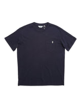 The BGoscar T-Shirt - Dark Navy by Blue de Gênes is a soft slub cotton crewneck with short sleeves and a small left chest pocket.