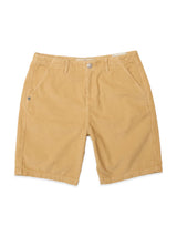 The BGfloyd Cord Shorts in Pale Khaki by Blue de Gênes feature a loose fit, front pockets, belt loops, and a button closure, shown flat on a white background.