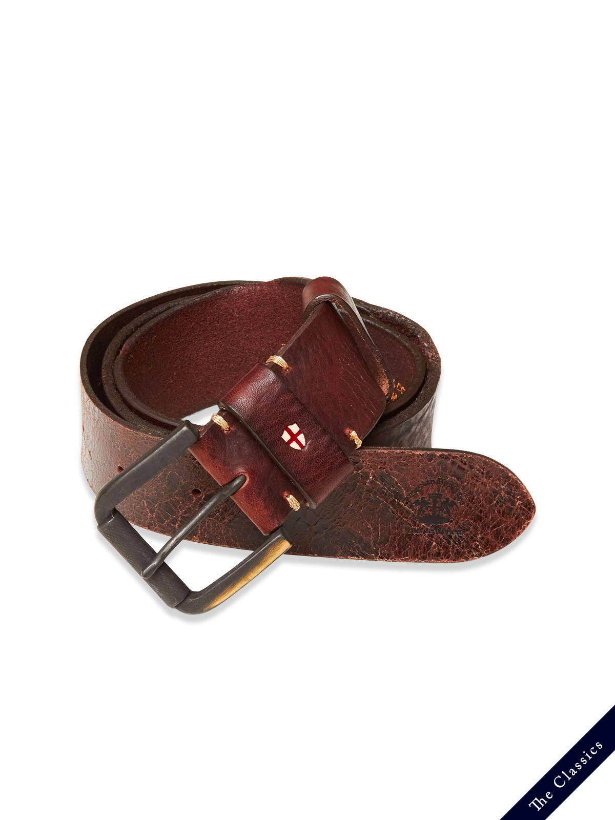 110cm Brass Plate Buckle Belt 1.3 in Nappa Leather Cognac