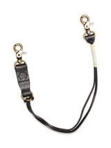The BGsavino Key Hanger - Black by Blue de Gênes features black cow leather, two brass swivel clips, a stamped logo leather accent, and a white-wrapped section.