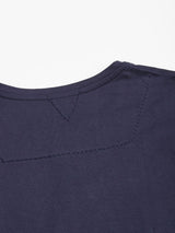 Close-up of the back of a Dark Navy Sagi Nuovo T-shirt by Blue de Gênes, made from premium cotton, highlighting the neckline and stitching against a plain, light background.