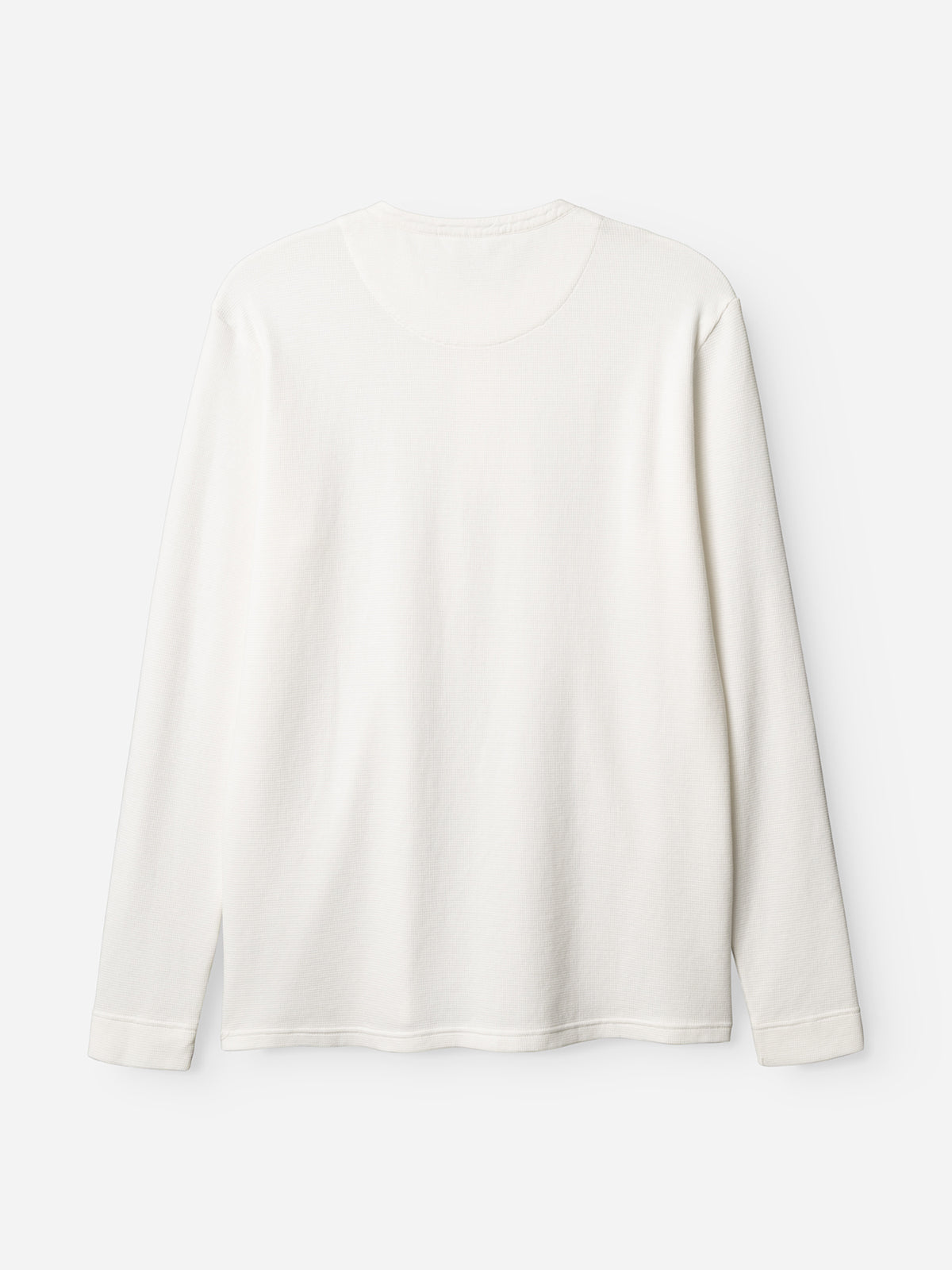 The BGgreg L/S Grandad - White by Blue de Gênes, a regular fit long-sleeve shirt, is shown from the back on a white background.