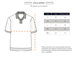 Illustration of the BGbob Knit Polo - Navy by Blue de Gênes shows measurement points. Sizing chart lists chest and back length (cm) for sizes S–XXL. Note: measurements may vary due to materials and process.