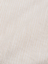 Close-up of beige and white striped fabric with a subtle wavy texture. The vertical lines create a soft, lightweight appearance often seen in summer textiles—perfect for a pure cotton shirt like the BGbasso Meco Shirt - Beige Stripe by Blue de Gênes, made in Portugal.