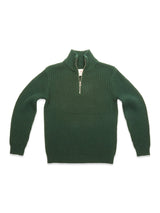 A forest green (Scarab) Yomaha Halfzip Knit sweater by Blue de Gênes, featuring long sleeves, a ribbed texture, a high collar, and a stylish half-zip closure at the front.