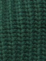 Close-up of the Yomaha Halfzip Knit - Scarab by Blue de Gênes, featuring a dark green ribbed fabric with vertical rows of stitches.
