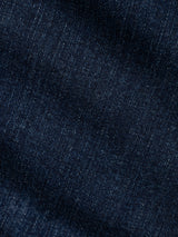 Close-up of BGvinci Hermina Jeans - Med Used by Blue de Gênes, highlighting the texture and weave of the denim with visible threads and subtle color variations—a perfect example of comfortable stretch denim.