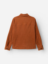 The BGbarnaba Iro Overshirt in Ginger Bread Orange by Blue de Gênes, crafted from soft corduroy fabric, is displayed from the back against a plain white background. This workwear-inspired overshirt features long sleeves, a straight hem, and a collar.