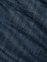 Close-up of BGgiacomo Alfie Jeans - Mid Blue Denim by Blue de Gênes, featuring blue comfort stretch denim fabric with visible texture, diagonal creases, and a slightly faded appearance.