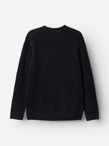 A Blue de Gênes BGadamo Crewneck Knit in dark navy, featuring long sleeves, is laid flat on a white background and shown from the back.