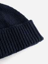 Close-up of the ribbed turn-up edge of the BGboshi Beanie - Dark Navy by Blue de Gênes shown against a white background.