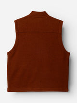 The BGmudock Wool Waistcoat in Ginger Bread Orange by Blue de Gênes, a sleeveless vest inspired by classic workwear, is displayed from the back against a white background.