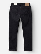 A pair of BGvinci Iro Pant in navy by Blue de Gênes shown from the back, featuring two back pockets, rolled cuffs, and two labels attached to the waistband. Crafted from comfort stretch twill, these regular fit pants offer both style and ease of movement.